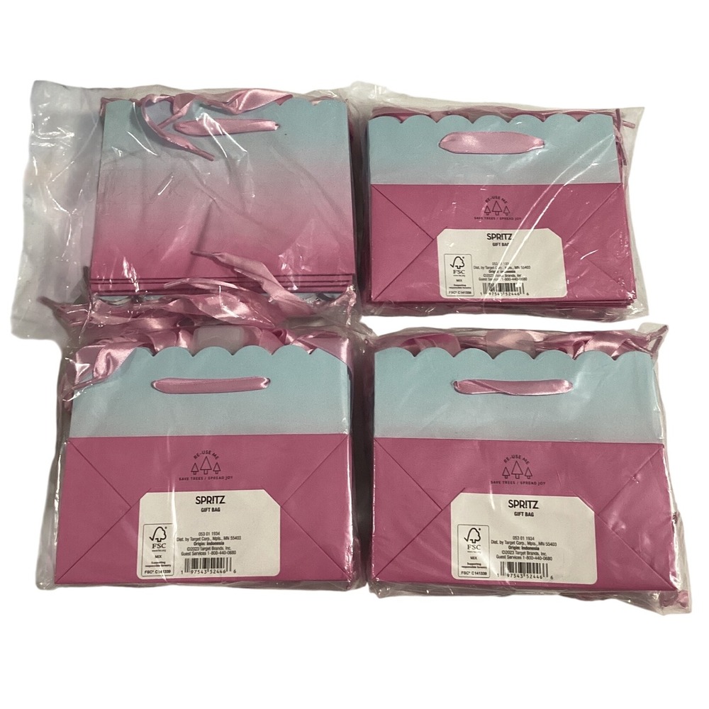 Spritz Gift Bags Pink Blue Ombre‎ Scalloped Edge Party Favors 4 Packs New